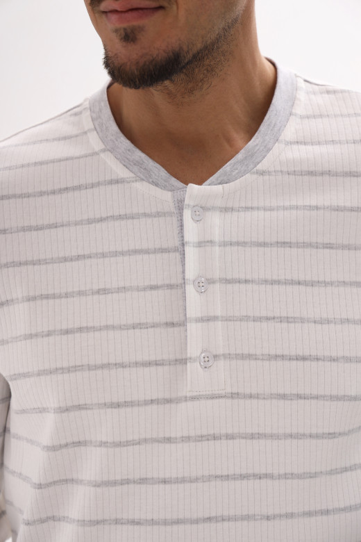 Лонгслів піжамний чоловічий з бавовни у сіру смужку Лонгслів піжамний чоловічий з бавовни у сіру смужку