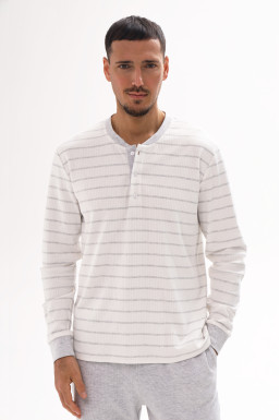 Лонгслів піжамний чоловічий з бавовни у сіру смужку