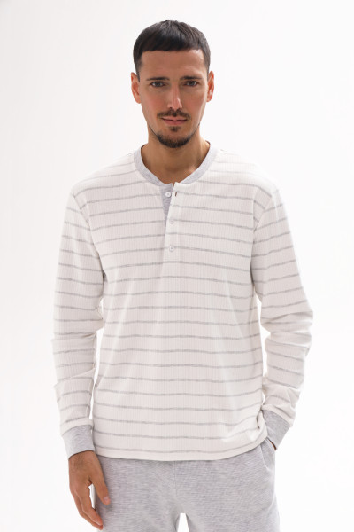 Лонгслів піжамний чоловічий з бавовни у сіру смужку