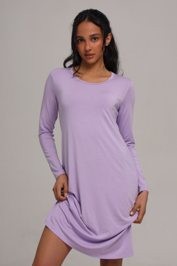 Сорочка жіноча для сну з довгим рукавом з мікромодалу, лаванда