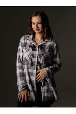 Сорочка жіноча тепла сорочка з велсофту, принт клітинка