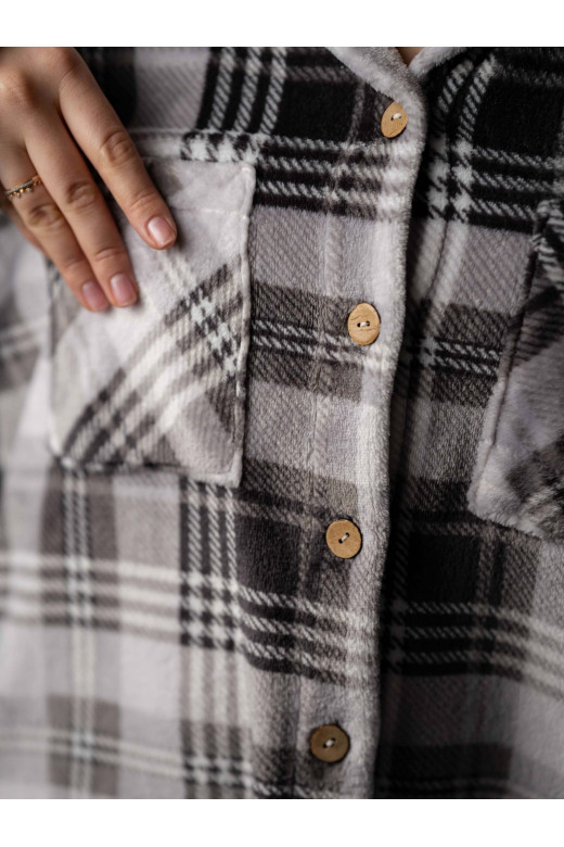 Рубашка женская теплая рубашка из велсофта, принт клетка Рубашка женская теплая рубашка из велсофта, принт клетка