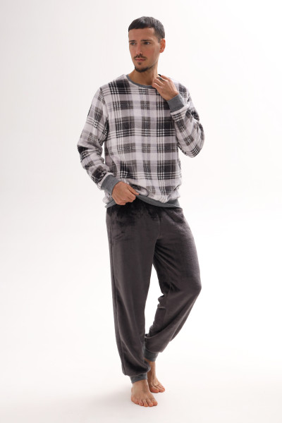 Костюм домашний мужской из велсофта, принт тартан