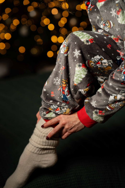 Піжамний костюм жіночий домашній з велсофту, принт ведмедики Піжамний костюм жіночий домашній з велсофту, принт ведмедики