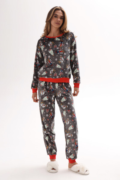 Піжамний костюм жіночий домашній з велсофту, принт ведмедики