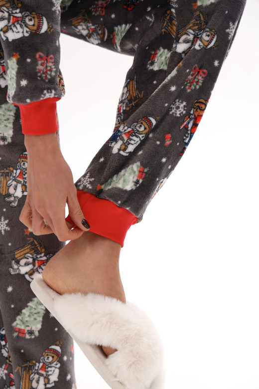 Піжамний костюм жіночий домашній з велсофту, принт ведмедики Піжамний костюм жіночий домашній з велсофту, принт ведмедики