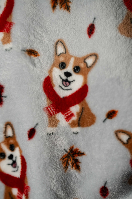 Піжамний костюм жіночий домашній з велсофту, принт коргі Піжамний костюм жіночий домашній з велсофту, принт коргі