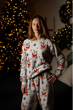 Піжамний костюм жіночий домашній з велсофту, принт коргі