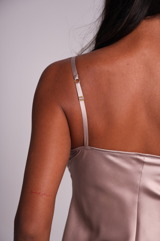 Комплект шелковый женский топ и шорты с кружевом, бежевий