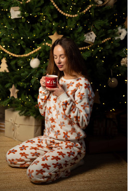 Костюм домашній теплий з велсофту, принт пряники 