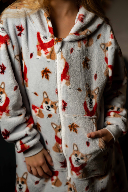 Комбінезон дитячий фліс-велсофт, принт коргі Комбінезон дитячий фліс-велсофт, принт коргі