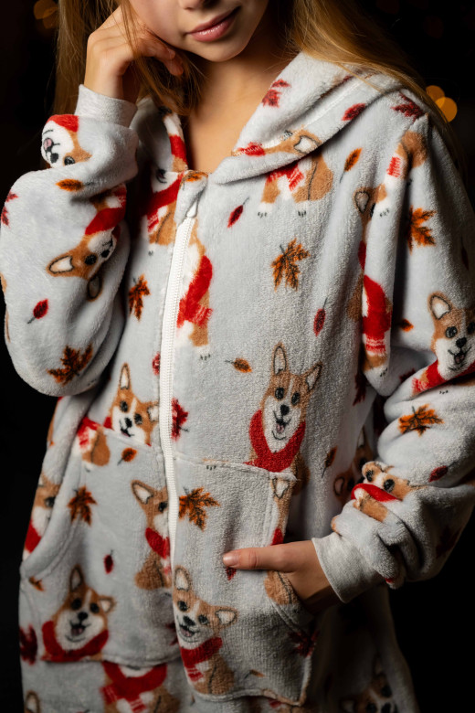 Комбінезон дитячий фліс-велсофт, принт коргі Комбінезон дитячий фліс-велсофт, принт коргі