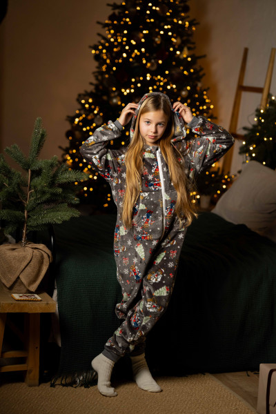 Комбінезон дитячий фліс-велсофт, принт ведмедики