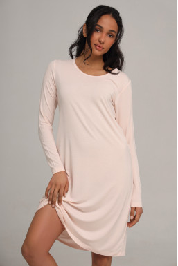 Сорочка жіноча для сну з довгим рукавом з мікромодалу, кремовий