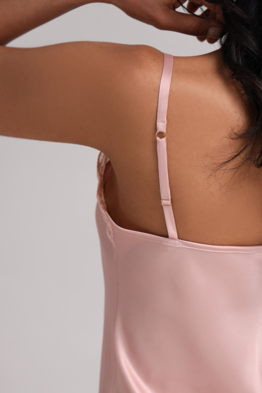 Комплект шовковий жіночий топ та шорти з мереживом, рожевий