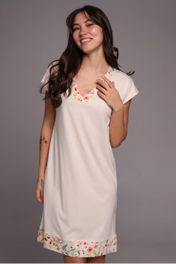 Сорочка жіноча нічна, колекція "Прованс", молочна з принтом