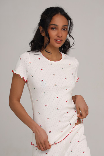 Жіноча футболка для сну колекція "MY cherry" біла