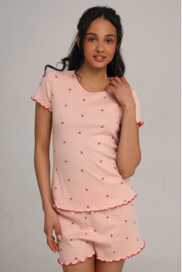 Жіноча футболка для сну колекція "My Cherry" пудра