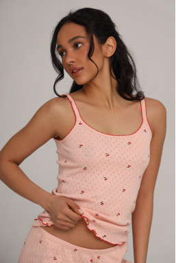 Майка женская для сна из коллекции  "My Cherry", пудра