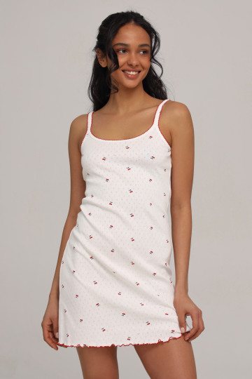 Жіноча сорочка на тонких бретелях з принтом вишень з колекції "My Cherry", білий