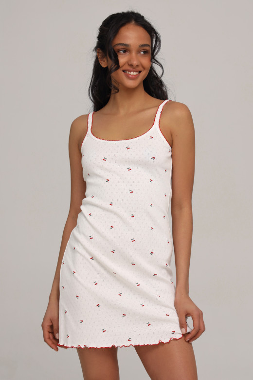 Женская сорочка на тонких бретелях с принтом вишен из коллекции  "My Cherry" — German Volf