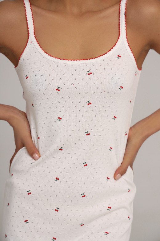 Женская сорочка на тонких бретелях с принтом вишен из коллекции  "My Cherry" — German Volf