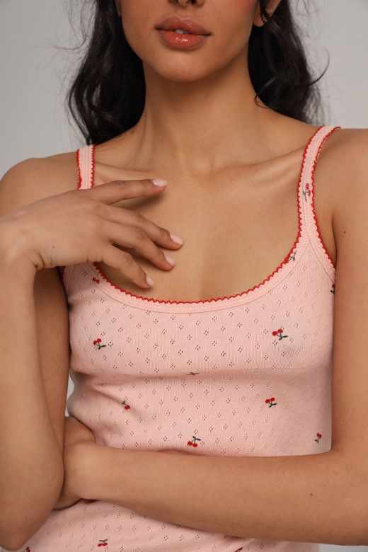 Женская сорочка на тонких бретелях с принтом вишен из коллекции  "My Cherry" — German Volf