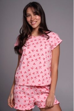 Женская футболка для сна и дома из кулира "Сherry bow " 
