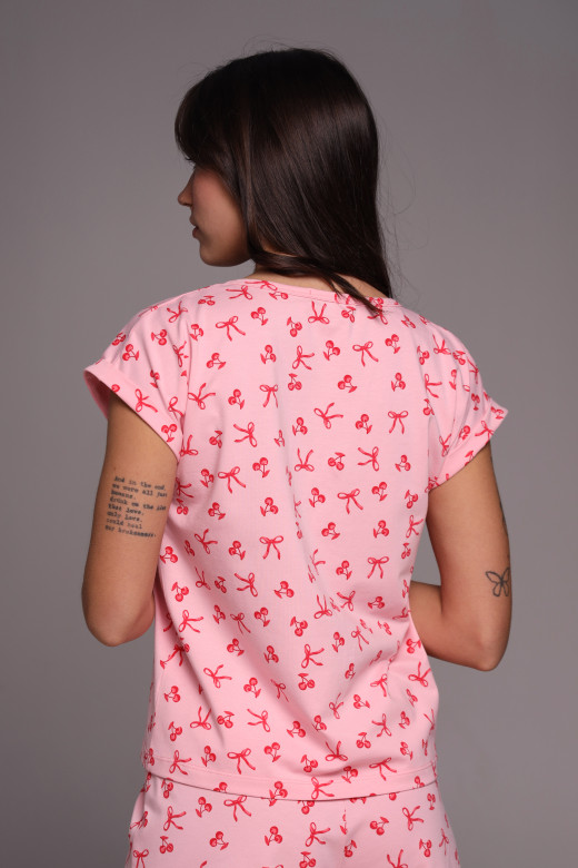 Женская футболка для сна из кулира German Volf с принтом вишни и бантики