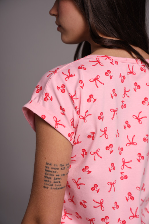 Женская футболка для сна из кулира German Volf с принтом вишни и бантики
