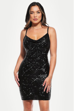Эффектное платье с пайетками с утягивающим эффектом и шортиками, черный
