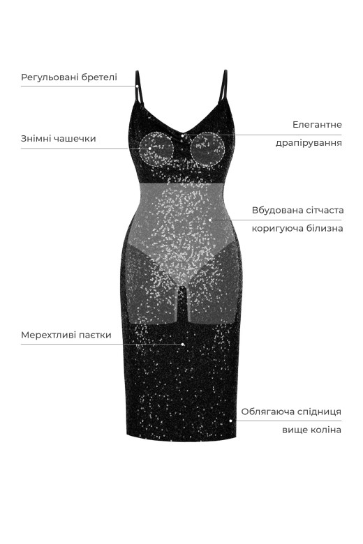 Эффектное платье с пайетками с утягивающим эффектом и шортиками, черный