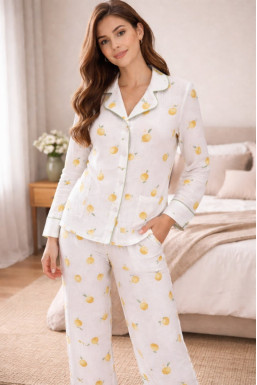 Пижамный костюм из муслина, рубашка и брюки с принтом лимонов German Volf