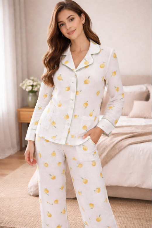 Пижамный костюм из муслина, рубашка и брюки с принтом лимонов German Volf