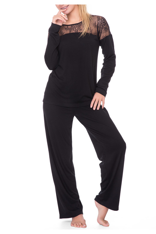 Жіночий комплект «Елегант» German Volf — кофта та штани з мереживом, чорний Жіночий комплект «Елегант» German Volf — кофта та штани з мереживом, чорний