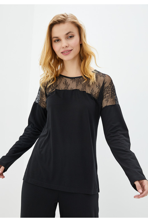 Жіночий комплект «Елегант» German Volf — кофта та штани з мереживом, чорний Жіночий комплект «Елегант» German Volf — кофта та штани з мереживом, чорний