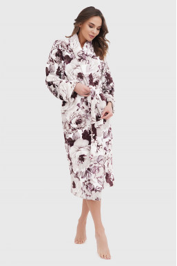 Теплий жіночий халат з плюшевої тканини, квітковий принт