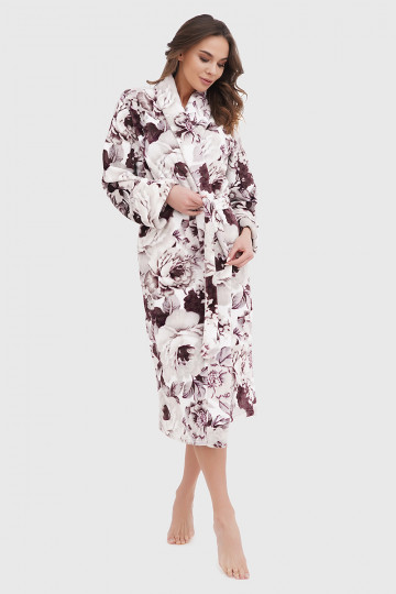 Теплый женский  халат из плюшевой ткани, цветочный принт