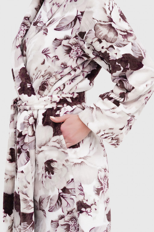 Теплий жіночий халат з плюшевої тканини, квітковий принт