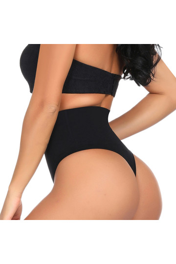 Труси-стрінги з високою посадкою та корекцією зони живота та боків, чорний