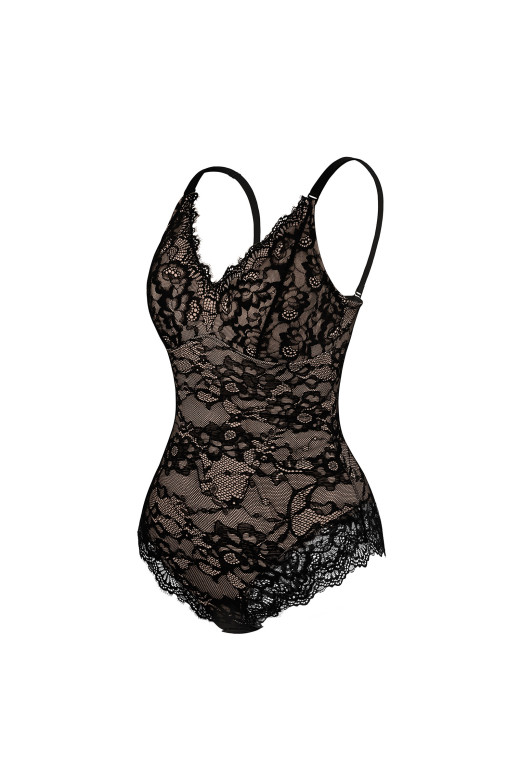 Коригуюче мереживне боді з мякою чашкою чорний