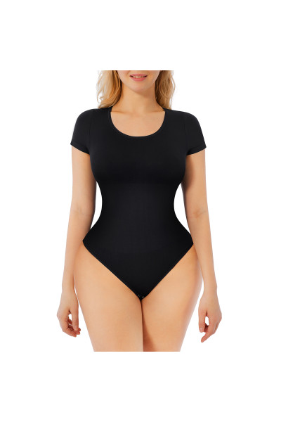 Боді з короткими рукавами для корекції фігури, чорне