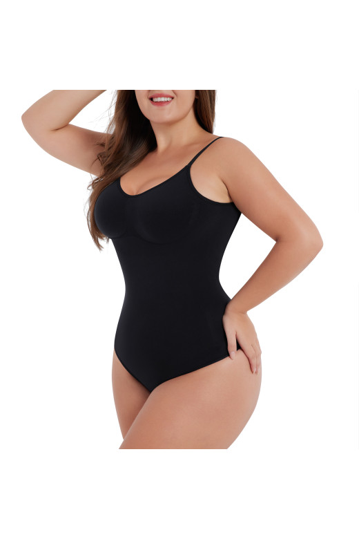 Боди базовое на тонких бретелях с открытой спинкой, черный 