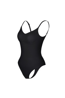 Боди базовое на тонких бретелях с открытой спинкой, черный 