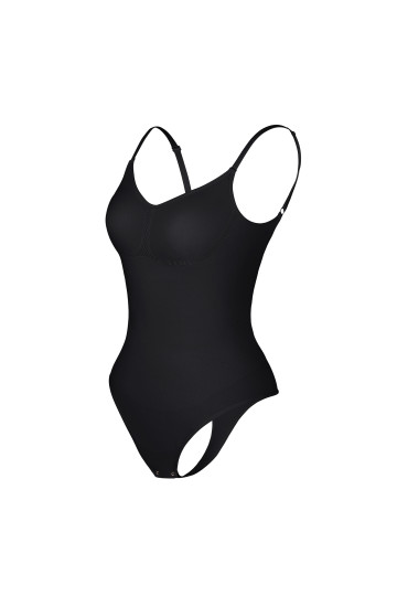 Боди базовое на тонких бретелях с открытой спинкой, черный 