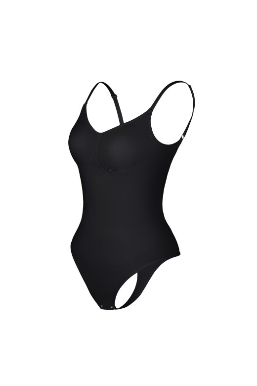 Боди базовое на тонких бретелях с открытой спинкой, черный 