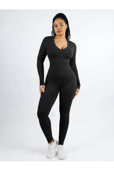 Корректирующий комбинезон с длинными рукавами, черный