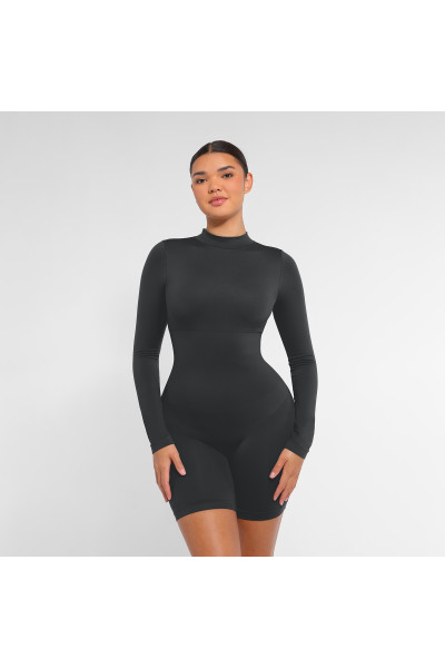 Корректирующий комбинезон-шорты с воротником-стойкой и  утяжкой талии, черный