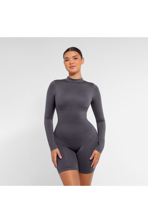 Коригуючий комбінезон-шорти з утяжкою талії та живота, підтримкою грудей, довгими рукавами та блискавкою – German Volf