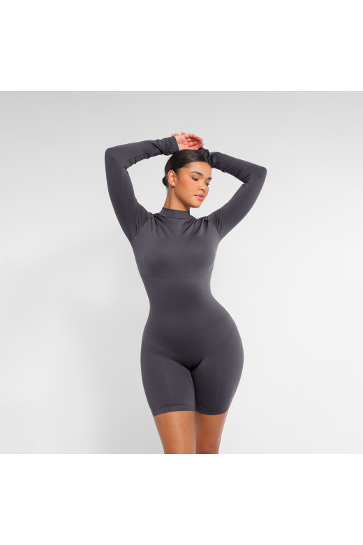 Коригуючий комбінезон-шорти з утяжкою талії та живота, підтримкою грудей, довгими рукавами та блискавкою – German Volf